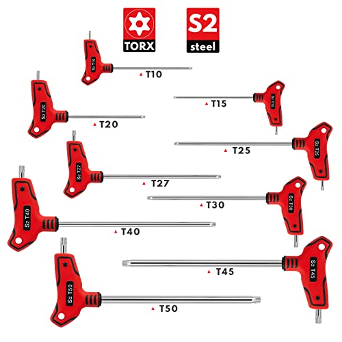 TOMMARS 9PC T-Handle Torx Wrench Set, Tamper Proof, T10-T50 T10 - T50