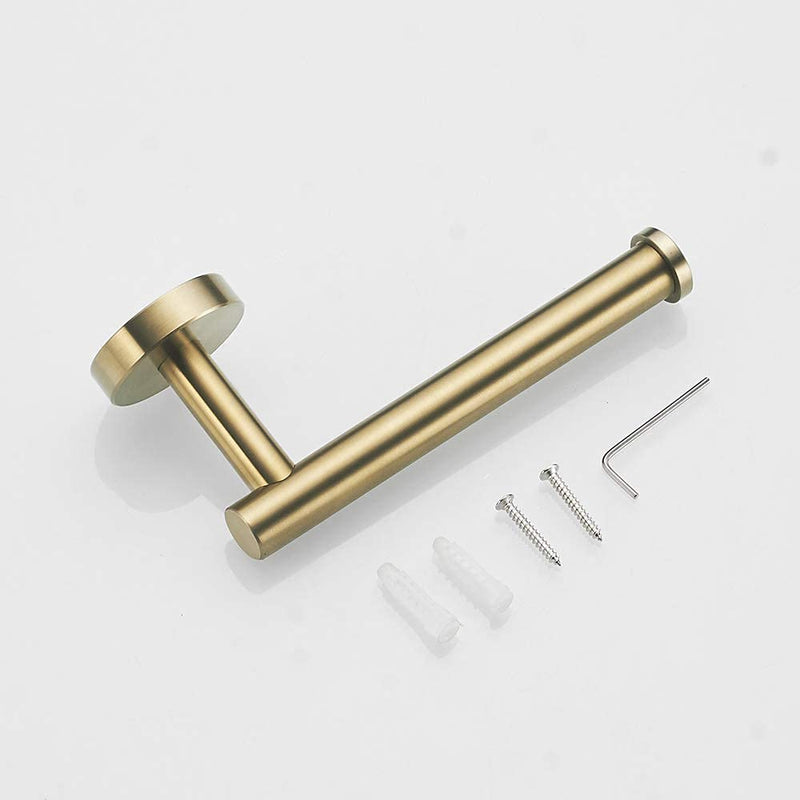 BATHSIR Brushed Gold Toilet Paper Holder & Hand Towel Holder Wall Mount 2 Pieces, Single Post Pivoting Round Modern Bathroom Hardware Towel Ring Toilet Tissue Holder, Bathroom Accessories Set Gold 3