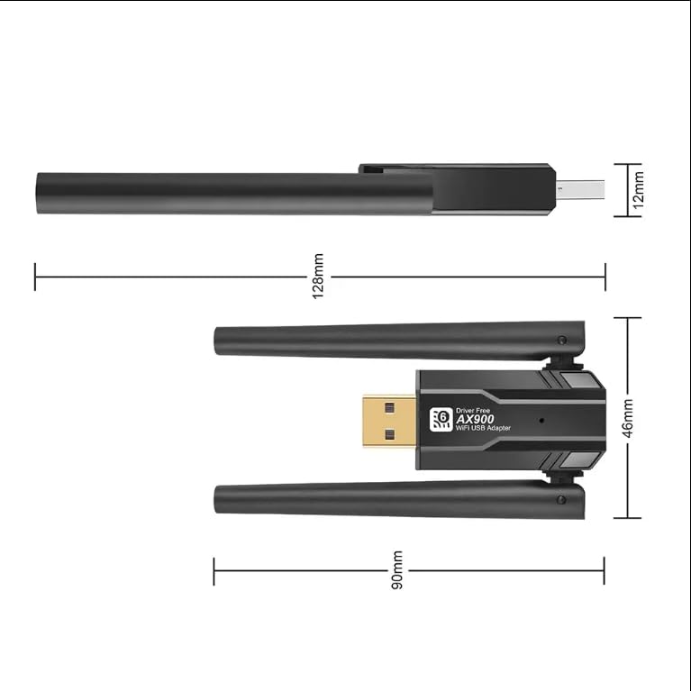 Wireless USB WiFi 6 with Bluetooth 5.4 Adapter Dual Antennas 5G/2.4G WiFi Adapter for Desktop PC MacBook Laptop Windows11/10 Wireless Network, Driver Free
