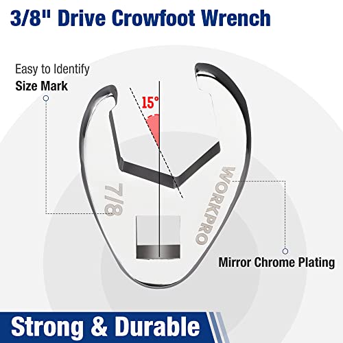 WORKPRO 3/8" Drive Crowfoot Flare Nut Wrench Set, SAE 3/8-1in SAE System