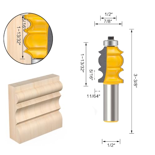 TAIWAIN Router Bit Set 1/2 Inch Shank 5PCS Tongue Groove Edging Router Bits Sets, Raised Panel Wood Milling Cutter Tool Door Drawer Cabinet Woodworking Miter Carbide CNC Cutting Tool (6) 6