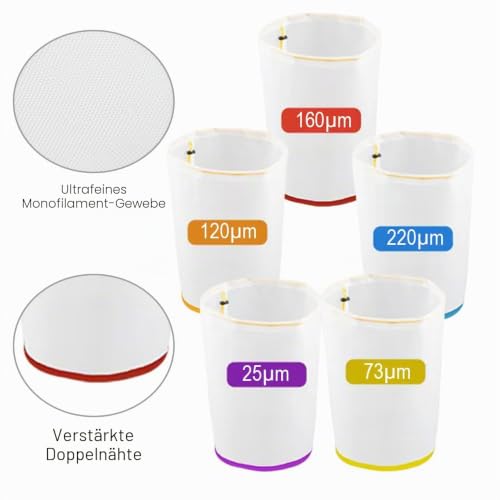 5 Pieces 5 Gallon Mesh Bubble Bags, All Mesh Bubble Hash Bag Set for Sustainable Filtration of Herbal Extracts, Press Strainer and Storage Bag Kit for Herbal Extraction and Production