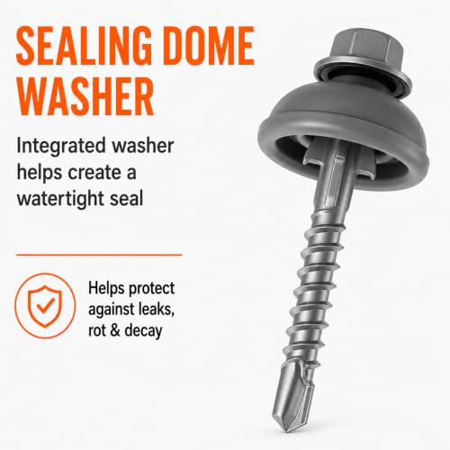 Polycarbonate Tapping Screws for Metal – 2" Outdoor Screws with Expansion Cutters & Sealing Dome Washers – Waterproof, Anti-Corrosion – Fencing & Exterior Projects 50 Pack