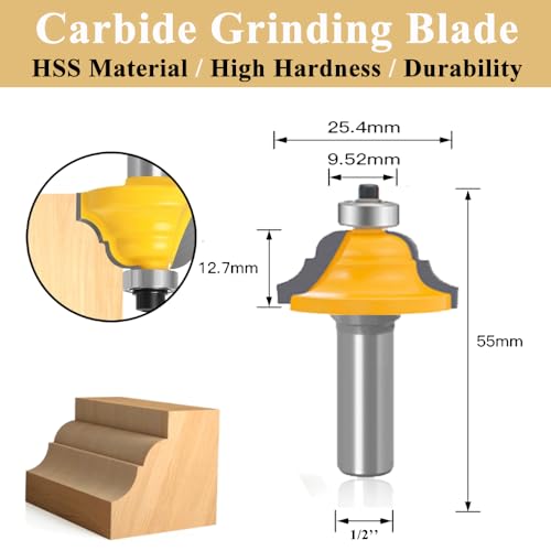 TAIWAIN Router Bit Set 1/2 Inch Shank 5 PCS, Panel Wood Milling Cutter,Rail &Stile Woodworking Miter Carbide CNC Cutting Tool for Cabinet Drawer Door Surfacing Woodwork Router Bits Sets (5)