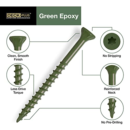 Deck Plus Deck Screws, 10 x 3 Self Drilling Screws, Green, 5 lb Box and Deck Plus 48402 Wood Screws #10 x 2-1/2", Green, 5lb Box