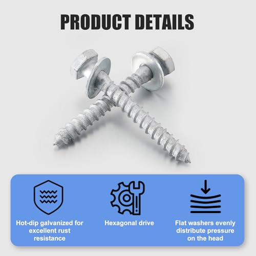 100 Pcs 3/8" x 3" Lag Bolts for Wood Lag Screws with Washers Bulk 100 3/8" X 3"
