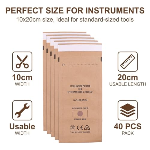 Pack of 40 Sterilisation Bags, Sterilisation Bag, Disposable Nail Accessories, Accessories for Nail Sterilisers, Disinfectant Machines, for Cosmetics and Nail Tools (100 x 200 mm)