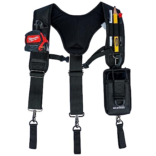 MELOTOUGH 1 pcs Padded Tool Belt with D ring for men Adjustable for 32"-50" Waists + 1 PCS ool Belt Suspenders Work Belt Suspenders for Men Big and Tall Construction Bag Suspender