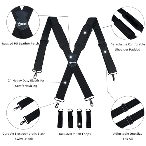 KUNN Tool Belt Suspenders Removable Padded Shoulder & Electrician Tool Pouch