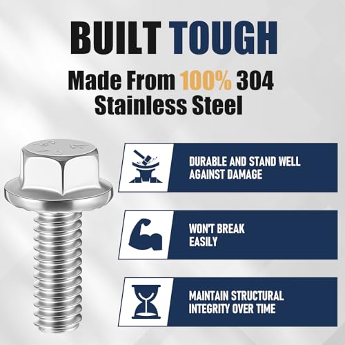 Zonon 50pcs 5/16-18 x 3/4 Inch 304 Stainless Steel Flanged Bolts, Silvery 5/16-18 x 3/4'' 50