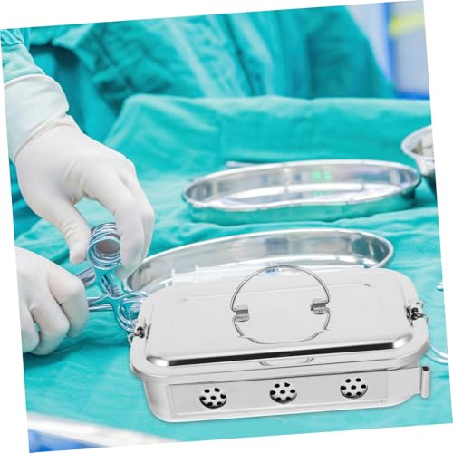 Stainless Steel Box with Lid and Holes Medical Tray with Lock for Instruments Seamless Sterilisation Basket for Storage of Dressing Material and Tools 8.27 x 4.72 x 1.77 inches