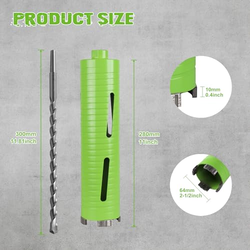 2 1/2 Inch Dry Core Drill Bit with Pilot Bit and 2 Pcs Adapters 2-1/2" (64mm) With Adapters Set
