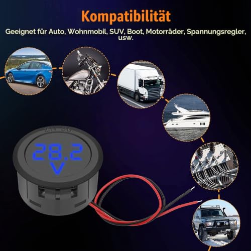 GTIWUNG 6 Pieces Digital Voltmeter DC 4-100 V, Wires Voltmeter 3-Digit LED Display, Voltage Display for Car/Motorcycle/Truck/Boat (Blue & Green) 6 x digital voltmeter DC 4-100 V, blue and green