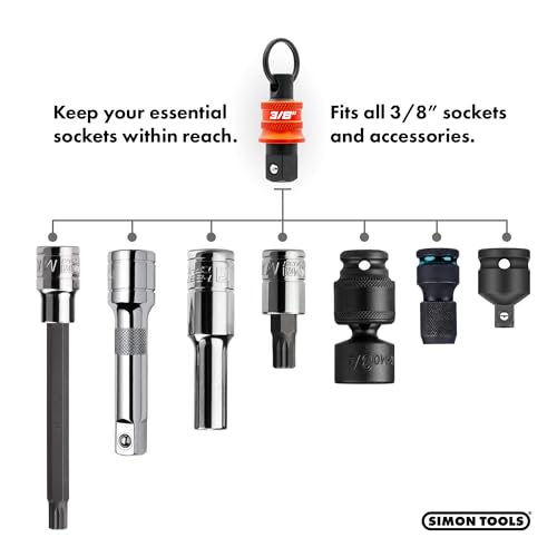 Simon tools 3/8" Socket Holder Bundle | 3-piece Keychain Organizer + Mount for Impact Wrench
