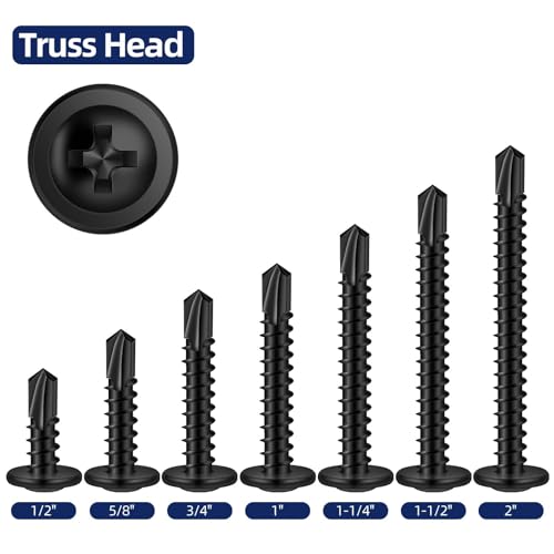 #8 x 2 Sheet Metal Screws, 410 Stainless Steel Truss Head Fast Self Drilling Screws, Black Oxide, Screwdriver Bit Included, 200 PCS #8 x 2"