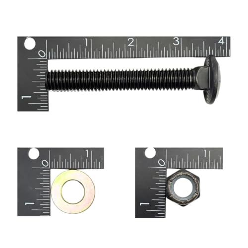 1/2"-13 x 3-1/2" Grade 8 Carriage Bolts (10-Pack) – Heavy-Duty Coarse Thread Bolts with Washers and Nylon Lock Nuts – Round Head Square Neck SAE J429 3.5" Black Finish Bolts, Washers, Nuts 10