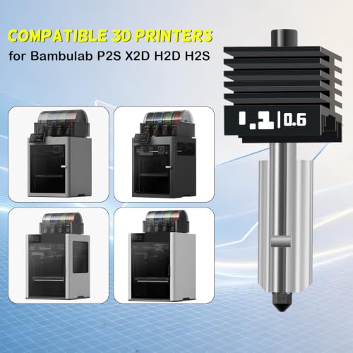 2 x 0.6 mm extruder hotend for Bambulab P2S X2D with 2 x silicone socks