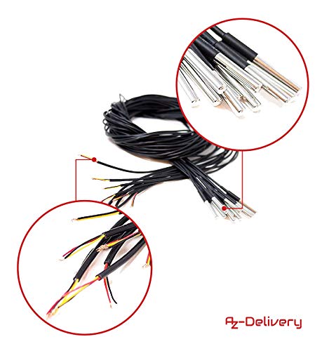 AZDelivery 2 x DS18B20 3M Cable Digital Stainless Steel Temperature Sensor Temperature Sensor Waterproof Compatible with Arduino and Raspberry Pi Includes E-Book | Compatible with Shelly Temperature Sensor