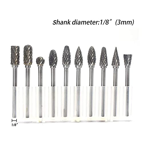 Carbide Burr Set Solid Tungsten Carbide Rotary Burrs 3mm(0.118'') Shank Fits Die Grinder Drill for Woodworking,Drilling Metal Carving Engraving Polishing
