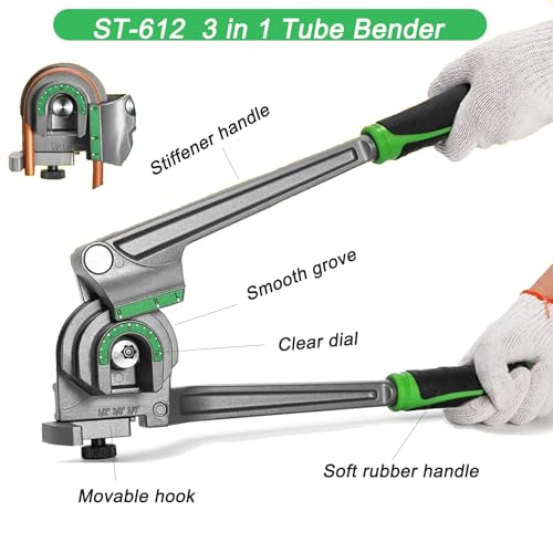 Tube Bender, Pipe Bender, 1/4” 3/8” 1/2” (6/8/10mm) O.D. 3 in 1 Tubing Bender 180° HVAC Copper Aluminum Tubes Bending Tool for Air Conditioning Refrigeration Repair Refrigeration Tool