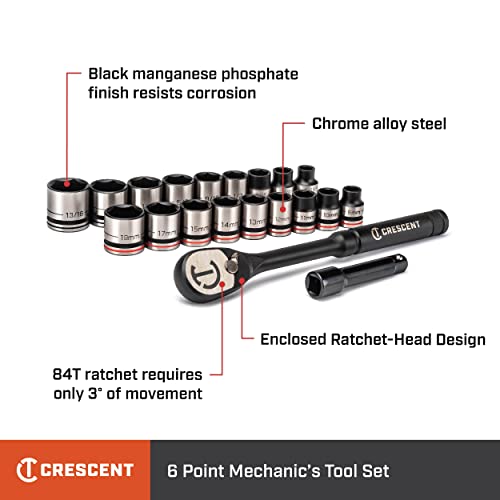 Crescent 20 Piece X10 3/8" Drive 6 Point Standard SAE/Metric Mechanics Tool Set - CSWS38B 20 Piece 3/8" Drive Mechanic's Tool Set