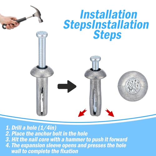 Shimeyao 150 Pcs 1/4" x 1" Hammer Anchors Galvanized Concrete Masonry 1/4" x 1"