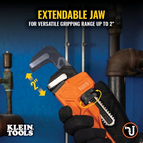 KLEIN TOOLS 68227 14-Inch Cast Iron Pipe Wrench, Heavy Duty Adjustable Plumbing Wrench with I-Beam Handle, 2-Inch Jaw Capacity