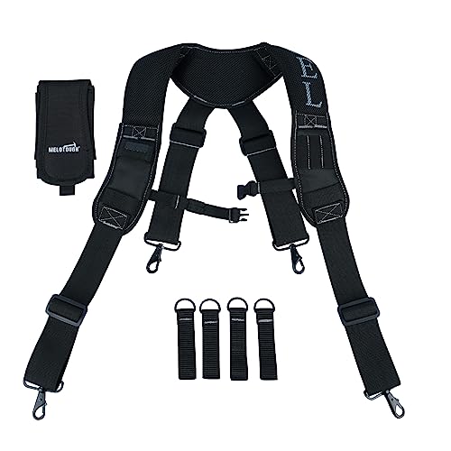 MELOTOUGH Work Belt Suspender Tool Belt Suspenders Bag Suspenders for Men + Quick Release Tool Belt 1.5 Inch Web Work Tool Belt with Heavy Duty Metal Buckle for Tool Pouch, Construction, Electrical