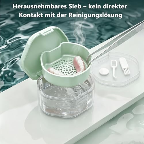 Braces Box with Strainer and Mirror, Portable Denture Box, Tooth Splint Box, Leak-Proof Dentures Container for Aligners, Retainers and Mouth Guards, BPA-Free (Light Green) light green