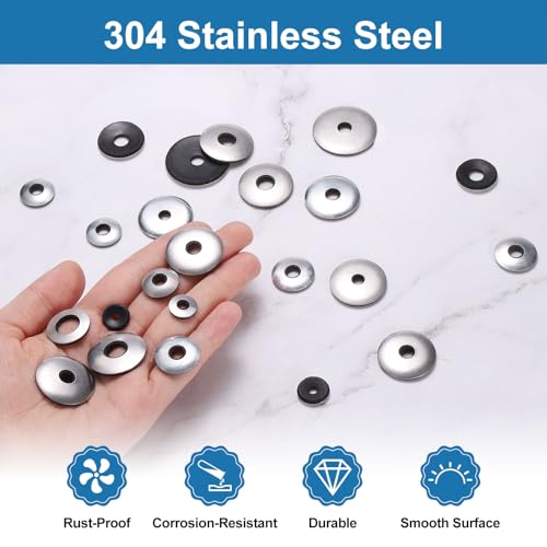 uxcell 200Pcs 1/4" x 1-3/16" Sealing Washers, 304 Stainless Steel EPDM Bonded Neoprene Rubber Washers for Screws Bolts, Silver&Black 1/4" x 1-3/16" 200