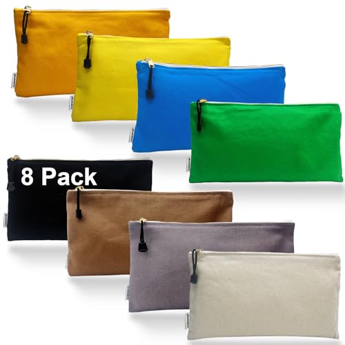 13 Pack Canvas Tool Bag Zipper Pouch - Heavy Duty Tools Utility Pouches, Multipurpose Storage Organizer Tote Bags with Dependable Metal Zippers, 12.5 x 7-Inch