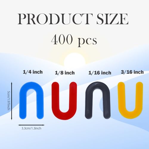 Plastic Shims Horseshoe-Shims for Leveling - 400PCS U Shaped Tile Spacers,Blue 1/16”, Red 1/8”, Yellow 3/16”, Black 1/4” 400
