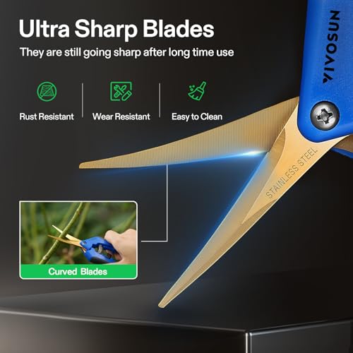 VIVOSUN 6.5 Inch Garden Scissors, Blue Pruning Shears for Plants, 12-Pack Blue Curved Blade