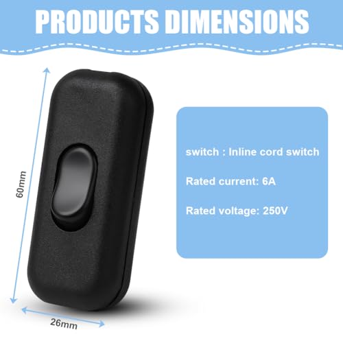 AXFEE Inline Switch, Pack of 2, Intermediate Switch, Cord Switch, Black | 250 V 6 A cable switch rocker switch, 2-wire and 3-core cables, cord switch for lamp small devices