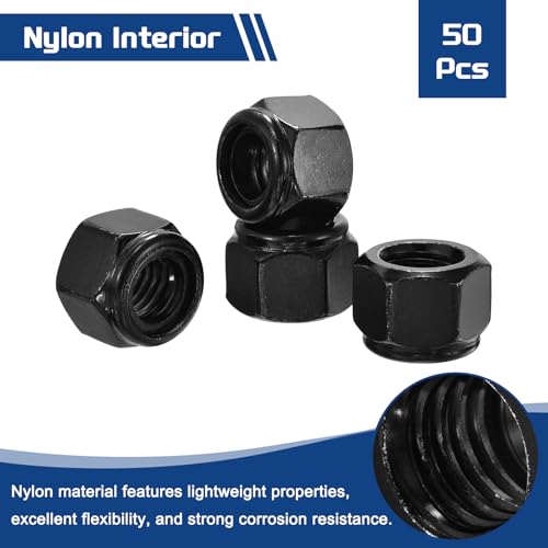 50Pcs[1/2"-13] Nylon Locking Hex Nuts 304 StainlessSteel Black 1/2"-13 50