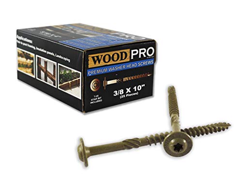 WoodPro Fasteners ST38X10-25PC 3/8-Inch by 10-Inch Length Round Washer Head Exterior Wood Screws, 25-Pack , Gold 10 inches