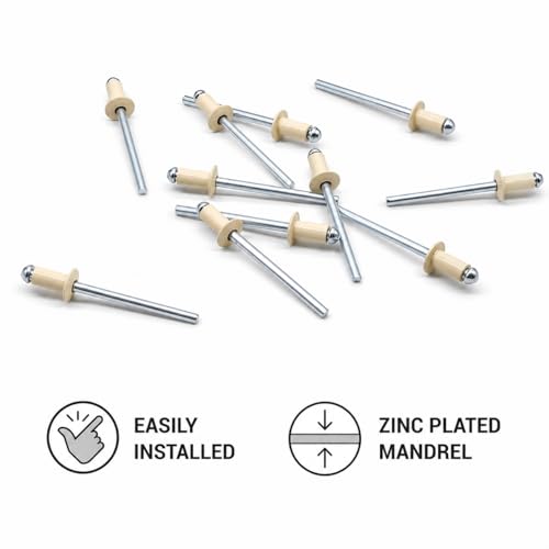 (Pack of 500) Painted Blind Rivets 5/32" x 5/16" (4.0 x 8 mm), Dome Head, DIN 7337, Aluminium Rivets and Steel Mandrel, Pop Rivets, Light Ivory RAL 1015