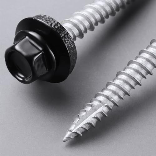 Metal Roofing Screws #10 × 1 1/2 Inch, 220pcs Black Ruspert Coating Hex Head Sheet Metal Roof Screws, Self Starting Metal to Wood Siding Screw, EDPM Rubber Washers #10 x 1-1/2" Sharp Point Black 3lb Box