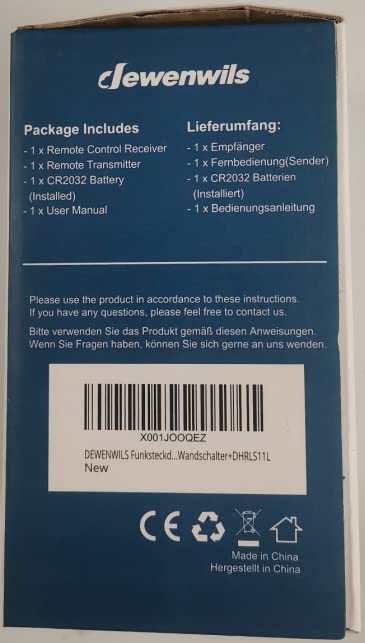 DEWENWILS wireless sockets with remote control, 16A 3680W, plug-in on/off wireless wall switch, no cable required, expandable light switch for holiday decoration, 30M range, pre-programmed, white