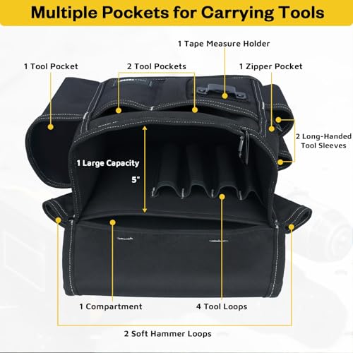 MELOTOUGH Tool Belt Pouch with Detachable Hammer Holster for Electrician, Carpenter, Construction