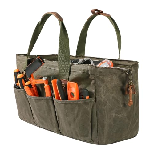 Heavy Duty 18-Inch Tool Bag for men, 12 Pockets, Large Zippered Tool Organizer, Portable Empty Toolbox for Mechanics, Electricians, DIY – Durable Soft Handle, Ideal Father’s Day or Birthday Gift Army Green