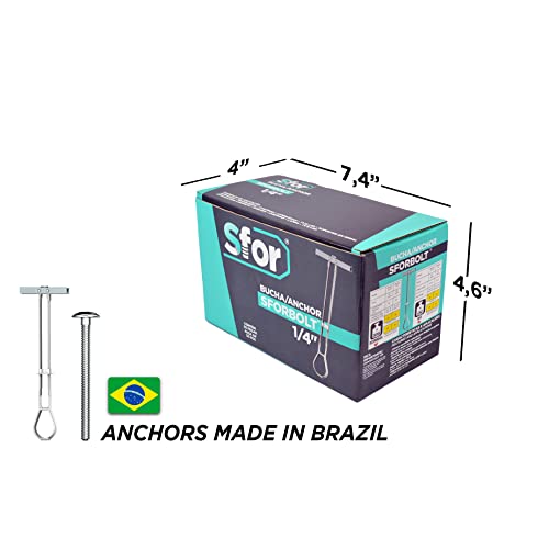 SFOR | 60 Pack 1/4" Toggle Bolt Anchor | Drywall Anchors, Drywall Screws, Wall Anchors and Screws for Drywall | Anchors with Phillips Self Tapping Screws | White, 30 anchors + 30 screws 30 Pack 1/4"