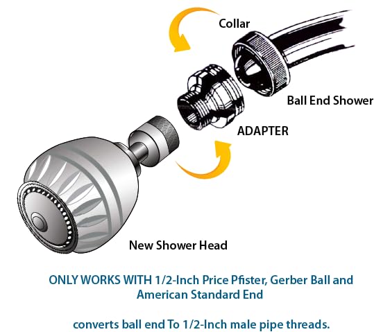 All 3 Ball End Shower Arm Adapter Set Convert to 1/2" Standard Fitting