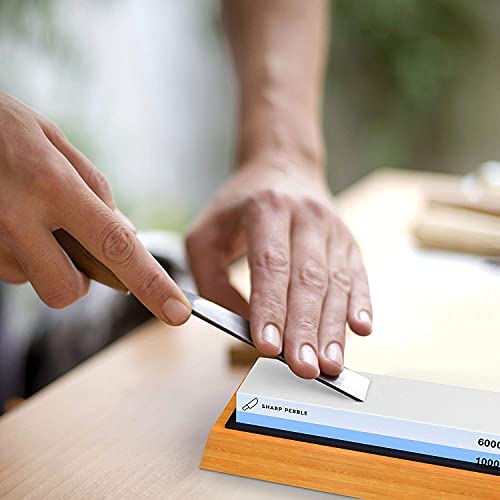 Sharp Pebble Knife Sharpening Stones Kit with 400/1000 and 1000/6000 Grit with Flattening Stone & Angle Guide