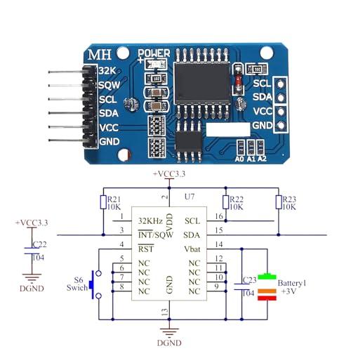 RTC IIC Precision Clock Module, QIQIAZI Real-time Module Clock RTC Sensor with Battery Compatible with Arduino (Pack of 5) 5 PCS