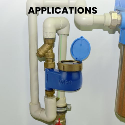 DN15 Vertical Water Meter with 1/2" NPT Couplings, Heavy Brass Cold Water Meter Measuring in Gallon, AWWA 708 Certification for Garden/Home/Apartment. 1/2" Cold, cu m,gal