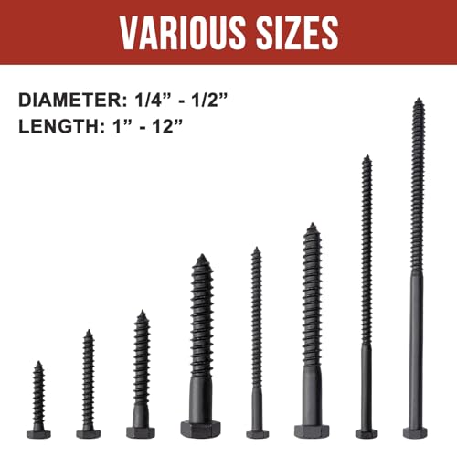 3/8" x 4" Lag Bolts (50 PCS) Black Lag Screws for Wood, Double Anti-Rust Coatings, Heavy Duty Hex Head with Washers 3/8"x4"
