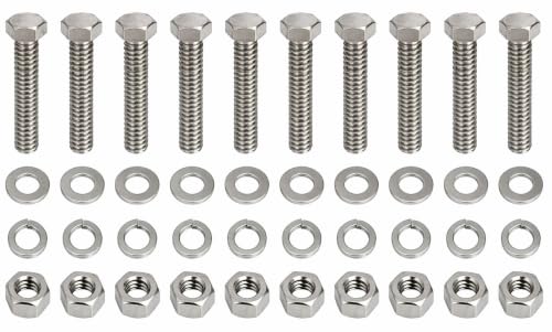 304 Stainless Steel Hex Bolt Kit 1/4"-20 UNC, Fully Threaded Machine Bolts with Nuts, Flat & Spring Washers (Set of 10, 1/4" x 3/4") 1/4" x 3/4" Set of 10