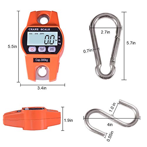Fuzion Hanging Scale 660LB/300KG, Crane Scale with Snap-Fit Lifting Ring Orange