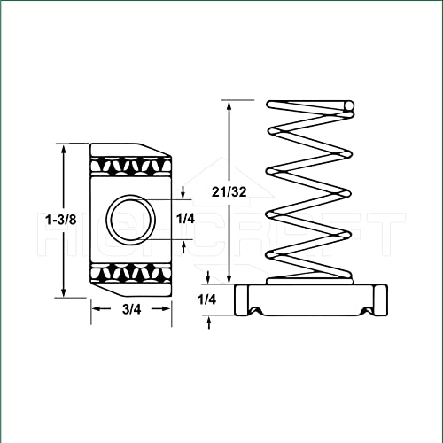Highcraft OTDT-A36 1/4-Inch Thread x 1-3/8-Inch Strut Channel Nuts with Short Spring, Carbon Steel with Zinc Finish-50 Pack, Chrome 1/4 in. x 1-3/8 in.